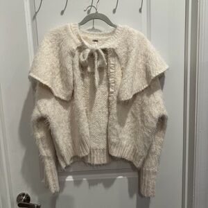 Free People Cream Fuzzy Cape Sweater